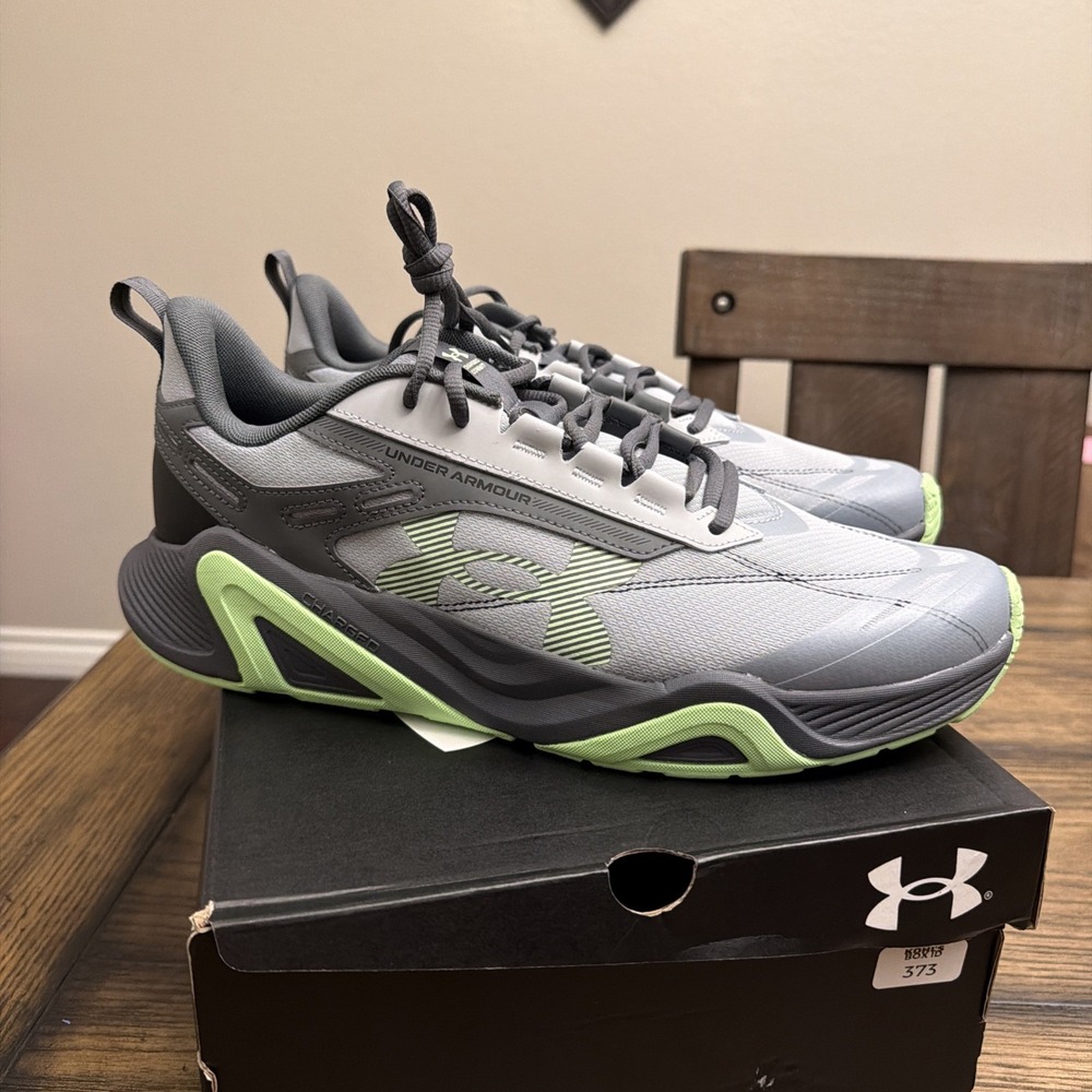 Under Armour Charged Commit TR 5 Men's Sz 13 Training Shoes Gray Lime Green..R5